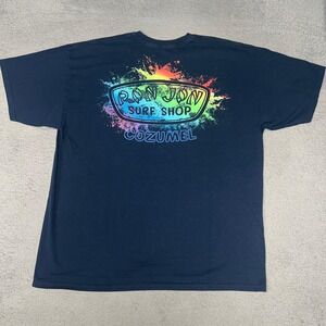 Ron Jon Surf Shop Cozumel T Shirt Men's 2XL XXL Blue Rainbow Splash 2-Sided Tee